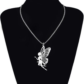 OUSIO Stainless Steel 18K Gold-Plated Cute Fairy Necklace Wings Elf Pendant Jewellery for Women Charms Birthday Women Gifts, Stainless Steel, No Gemstone