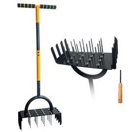 38in Lawn Aerator Manual Lawn Aerators Tool with 16 Spikes and 8 Corer Plug, Garden Grass Aeration for Aerating Lawns and Yard Care