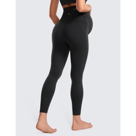 CRZ YOGA Womens Butterluxe Maternity Leggings with Pockets Over The Belly 25" - Workout Active Yoga Pregnancy Pants Soft Black Large