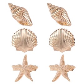 6pzs Pinzas Pelo Concha Caracola y Estrella Mar para Mujeres Niñas, Doradas Pequeñas Pinzas Oceánicas Metal Accesorios Pelo Vacaciones Verano para Vacaciones Fiestas Playa