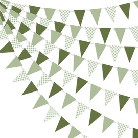 3Pcs Sage Green Gingham Pennant Banner Pre-Strung Triangle Flag Garland