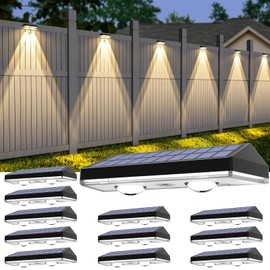 Solar Fence Lights ,RGB & Warm White & 6 Colors Bright Lens LED Dusk to Dawn Deck Light, Fence Solar Lights Outdoor Waterproof, Solar Outdoor Lights for Backyard/Railing/Wall/Step/Patio/Pool (12Pack)