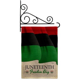 Juneteenth Freedom Day Burlap Garden Flag - Set Wall Holder Patriotic Historic July Memorial Veteran Independence United State American - House Banner Small Yard Gift Double-Sided 13 X 18.5