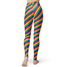 sissycos Women's Rainbow Striped Printed 80s Leggings Buttery Soft Stretchy Pants (Large-XX-Large, Rainbow Stripe)