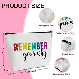 Remember Your Why Cosmetic Bag Motivational Gifts for Women Canvas Make up Bag with Zipper Travel Toiletry Bag with Lining Multifunction Make up Bags Cheer up Gifts for Women Best Friend - M749