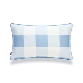 Hofdeco Coastal Patio Indoor Outdoor Lumbar Pillow Cover ONLY for Backyard, Couch, Sofa, Baby Blue Buffalo Check, 12"x20"