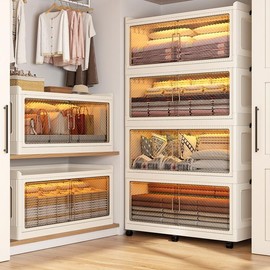 Raybee Large Capacity Storage Boxes 6 Wheels Giant Stackable Plastic Clothes Container Bins Cabinet Closet Organizer for Bedroom Living Room Garage:_Large 1 Pack 38.1 gal