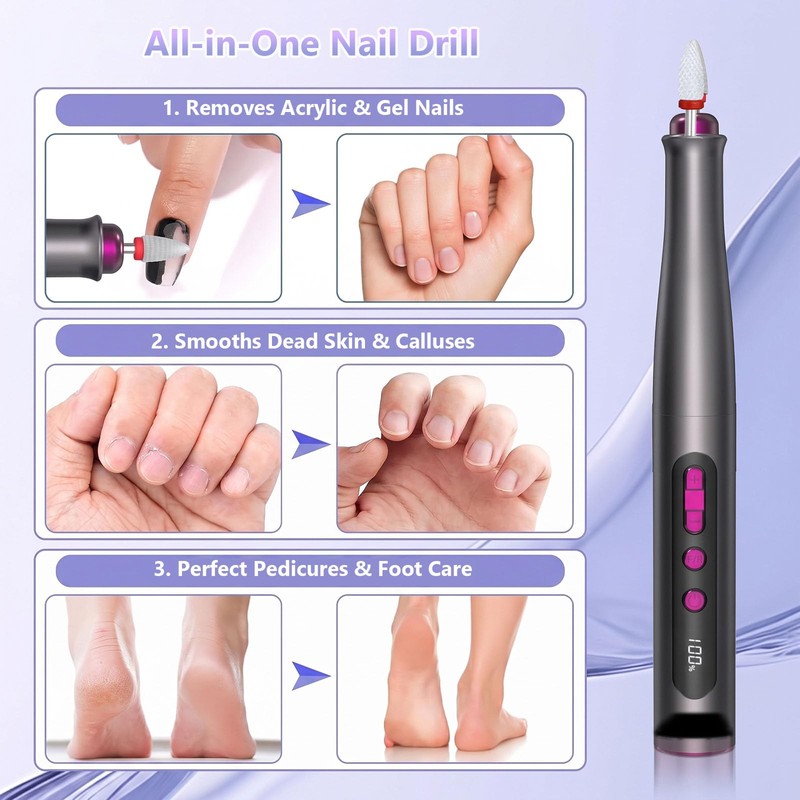 POFIBO Electric Nail Drill Cordless 35000RPM, Electric Nail File for
