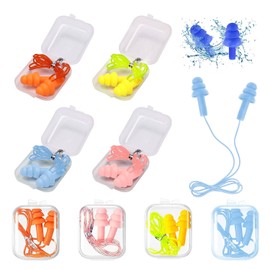 Tapones para Oídos,8 Pares Tapones de Silicona para nadar,Tapón Auditivo con Cable,Impermeables y Reutilizables,Tapones para los Oídos para Dormir Reducción del Ruido,Earplugs,para Dormir, Nadar,Viaje