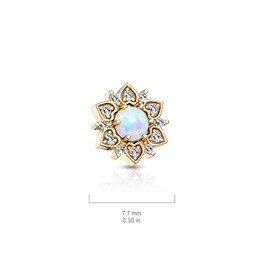 CZ Flower with Opal Center Internally Threaded 14GA Dermal Anchor Top (Rose Gold/Opal White)
