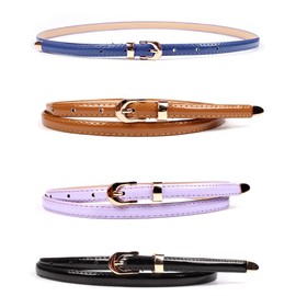 iToolai Waist Belt for Dress, Women's Fashion 4pc Mixed Color Faux Leather Skinny Belts Bundles (39.37in Long, Mixed-Colors-01)