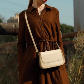 Ligoflsy Small Shoulder Bags for Women, Mini Purses with 2 Removable Strap, Vegan Leather Satchel Bag (Ivory)