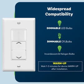 TOPGREENER Motion Sensor Light Switch Dimmer, Electronic Dimmer with PIR Motion Sensor, Occupancy & Vacancy Modes, 150W LED/CFL, Single-Pole, UL Listed, TDODS5-120, White