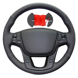 Microfiber Leather Car Steering Wheel Cover Anti-Slip Stitch Wheel Wrap Fit for Kia Sorento 2009-2014 K7 Cadenza 2011-2015,Red Thread