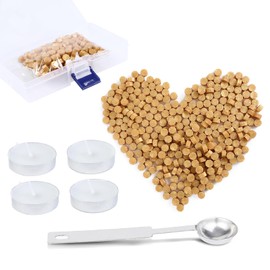 AiQInu 320 Pezzi Perline di Cera Sigillante, Kit Ceralacca Sigillo Oro con 1 Cucchiaio e 4 Candele, Manoscritto Timbro in Cera per Sigilli di Cera Stamp Busta Biglietti Invito Decorazione Regalo