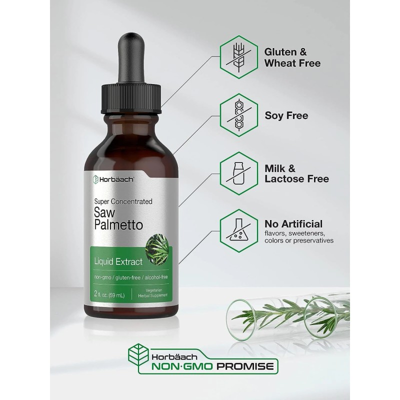 Horbaach Saw Palmetto Liquid Extract, Alcohol-Free Herbal Supplement, 2oz