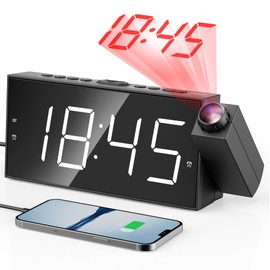Mesqool Digital Projector Alarm Clocks for Kids Bedroom,Plug-in Clock with 180° Projection on Ceiling Wall,Dual Alarms for Heavy Sleepers,Battery Backup,USB Charging Port,Easy-to-Set,Dimmer,Snooze