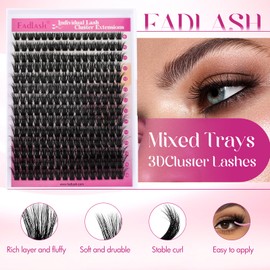 FADLASH Lash Clusters 100D Thick Eyelash Clusters Volume Cluster Eyelash Extensions 8-16mm Individual Lashes C Curl Lash Extension Clusters 3D Effect (100D-0.07-C,8-16mm)
