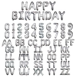 [85 PCS] 16" Sliver Letter Number Balloons, Happy Birthday & 2 Sets of A-Z 0-9, Foil Mylar Aluminum Hanging Alphabet for Graduation New Year eve Birthday Party Decorations