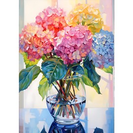 GDYEEH 5D Hydrangea Diamond Painting Pictures, DIY Colourful Flowers Diamond Art Painting Kits, Flower Diamond Painting Set for Adults Beginners, Mosaic Making, Diamond Painting for Home Decor 30 x 40