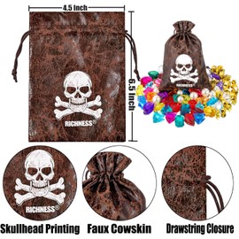 RICHNESS Piraten-Geschenktüten, Piratentüten mit Kordelzug, 11,4 x 16,5 cm, künstliche Kuhhaut, Piraten-Geschenktüten für Piraten-Partygeschenke, 12 Stück (ELX2201)