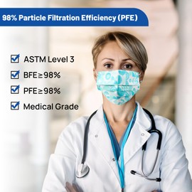 JMU 50 Pack Multicolor Disposable Face Masks, 4-Ply ASTM Level 3 Medical Face Masks for Adults