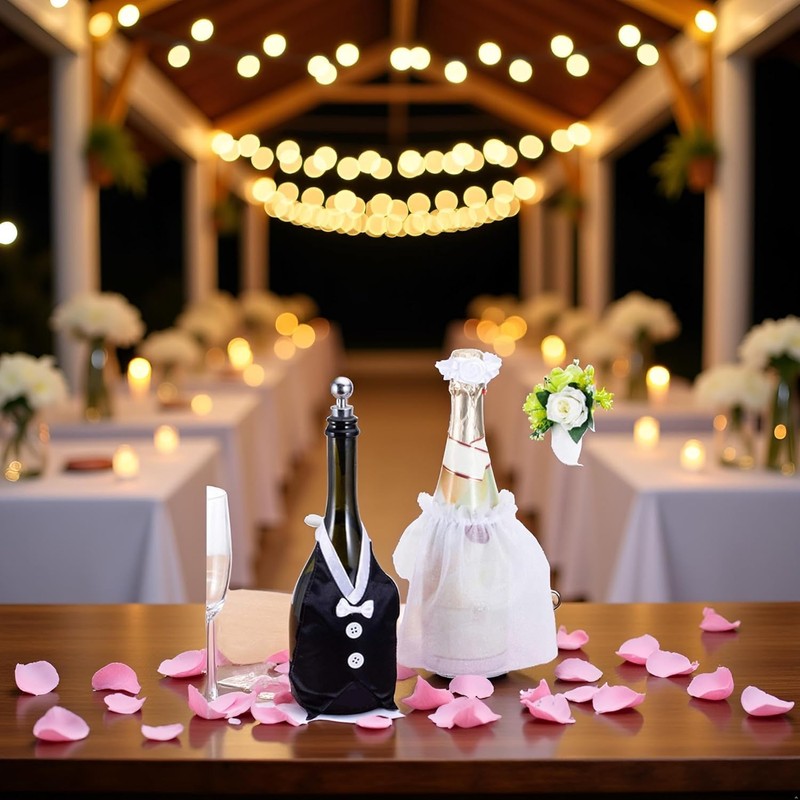 aoukoslt Wedding Wine Bottle Cover Set - Elegant Bride and