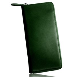 Dom Teporna Men's Women's Long Wallet, Genuine Leather, Italian Leather, Round Zipper, Large Capacity, Thin, Long Wallet, green