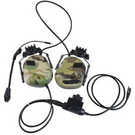 Hdlsina Helmet Mode Tactical Shooting headset + with U94 PTT 2pin with ARC Rail Adapter Noise Reduction & Sound Pickup Ear Protection (CP)