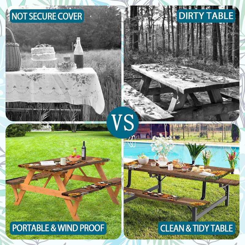 Picnic Table Cover with Bench Covers, Sunflower Wood RV Essentials