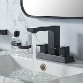 KINGO HOME Black 2 Handle Centerset Bathroom Faucet,Matte Black 4 Inch Bathroom Sink Faucet Modern Vanity Faucets for Sink 3 Hole Lavatory Bath Faucet with Lead-Free Supply Hose and Pop up Drain