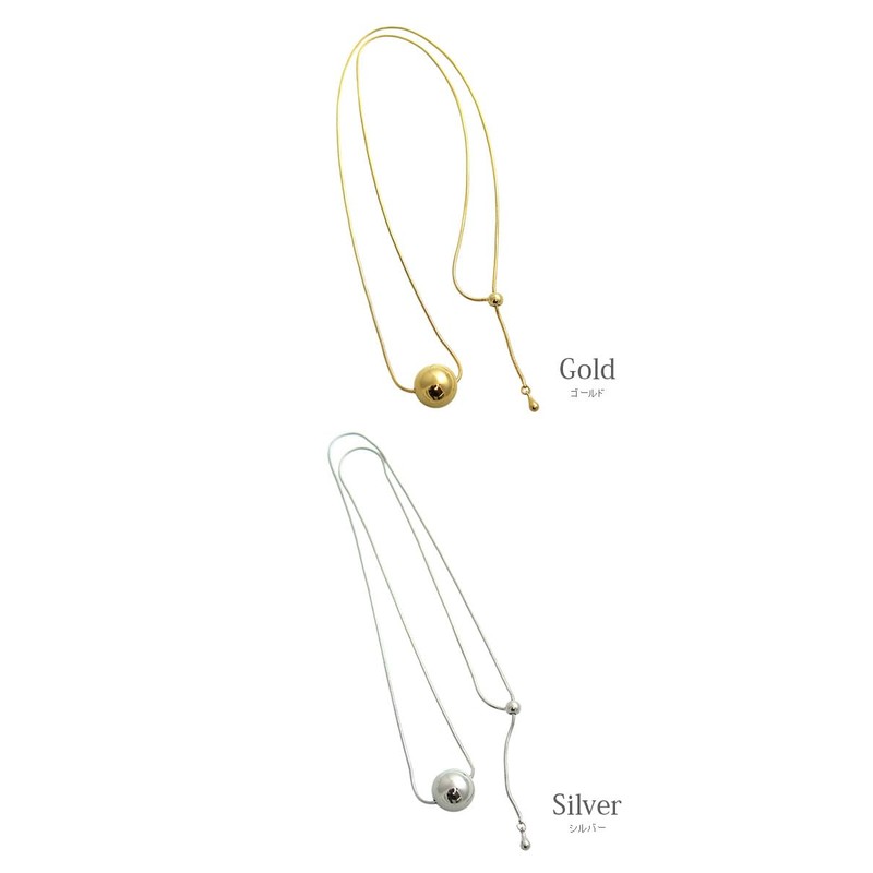 VingTAINE C3348 Necklace, Metal Ball, Sliding Chain, Slider Chain, Simple