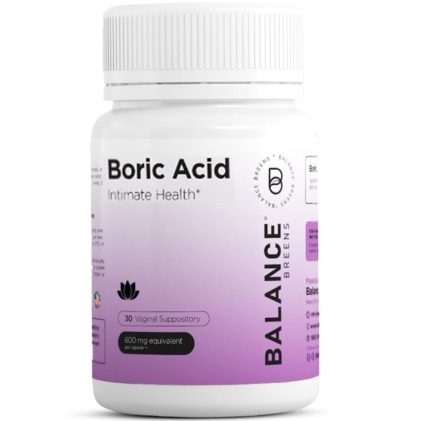 Boric Acid Suppositories for Women 600 mg - 30 Vaginal Use Capsules - ph Balance Pills, Odor Control, Intimate Health Support, Effective Yeast Infection Treatment - Made in USA