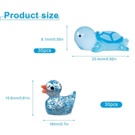 HASLED 60 Piece Mini Figure Set - 30 Ducks & 30 Turtles Made of Resin for Decoration, DIY and Miniature Landscapes (Multi-Colour)