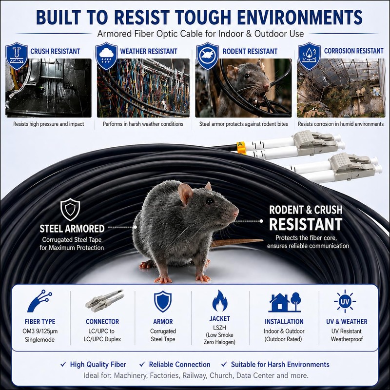 Elfcam® - 10m/32.8ft Outdoor and Indoor Shielded Armored Fiber Optic