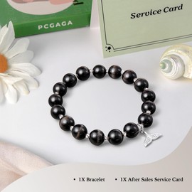 Natural Crystal Stretch Bracelet Heart Healing Crystals for Women Friends Beaded Jewellery Bracelet Love Charm Bracelet Valentines Gifts for Her (Fishtail Black)