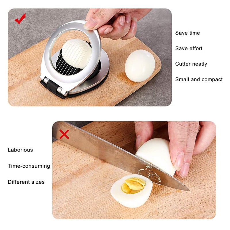 Stainless Steel Egg Slicer, 3 Slicing Styles Heavy Duty Boiled