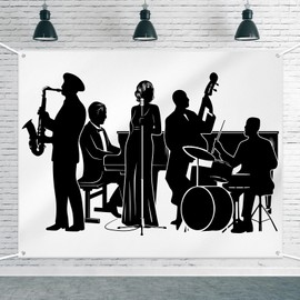 VitalCozy 20s Speakeasy Decoration Roaring 20's Jazz Band Party Decorations 5x6 ft 1920's Photo Props Backdrops Music Themed Mystery Backdrops Banner for International Jazz Day Party Props