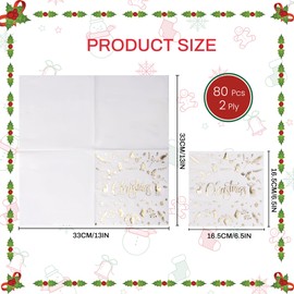BeBesta 80 Pack Merry Christmas Paper Napkins Red Green white Gold Xmas Deer Disposable Party Luncheon Napkins for Christmas New Year Holiday Dinner Party Supplies,6.5 x 6.5 Inch-all (white)