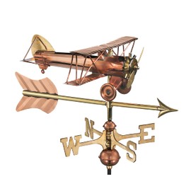 Good Directions Biplane with Arrow Weathervane, Includes Garden Pole, Pure Copper, Airplane Weathervanes, Aviation Décor