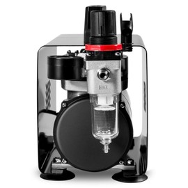 PointZero 1/5 HP Airbrush Compressor with Regulator, Gauge, Water Trap, and Cover with Holder - Quiet Portable Air Pump