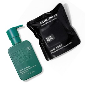 Green Heart Labs SKINBOSS Brilliant Booty Kit | Butt Acne Clearing Lotion & ExfoliMATE Magic Body Exfoliating Cloth for Soft & Young Skin (BLACK)