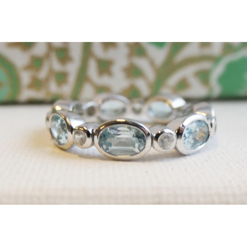 Blue Topaz and Zircon Sterling Silver Ring US Size 7