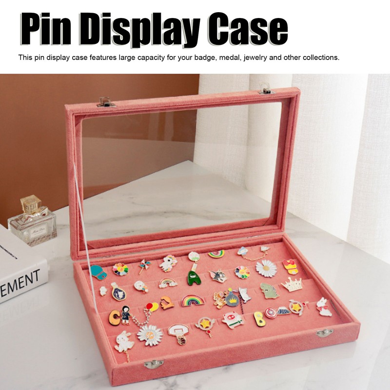 Pin Display Case Pink Large Elegant Solidwood Dustproof Glass Window