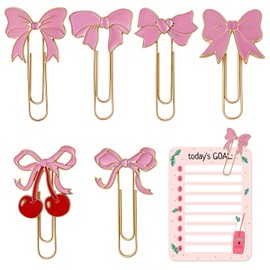 Skyygemm 6 Pcs Pink Bow Paper Clips Cute Large Paperclips Coquette Metal Paper Clip Preppy Bookmarks Planner Clips for Office Home Supplies Gifts Wedding Decoration