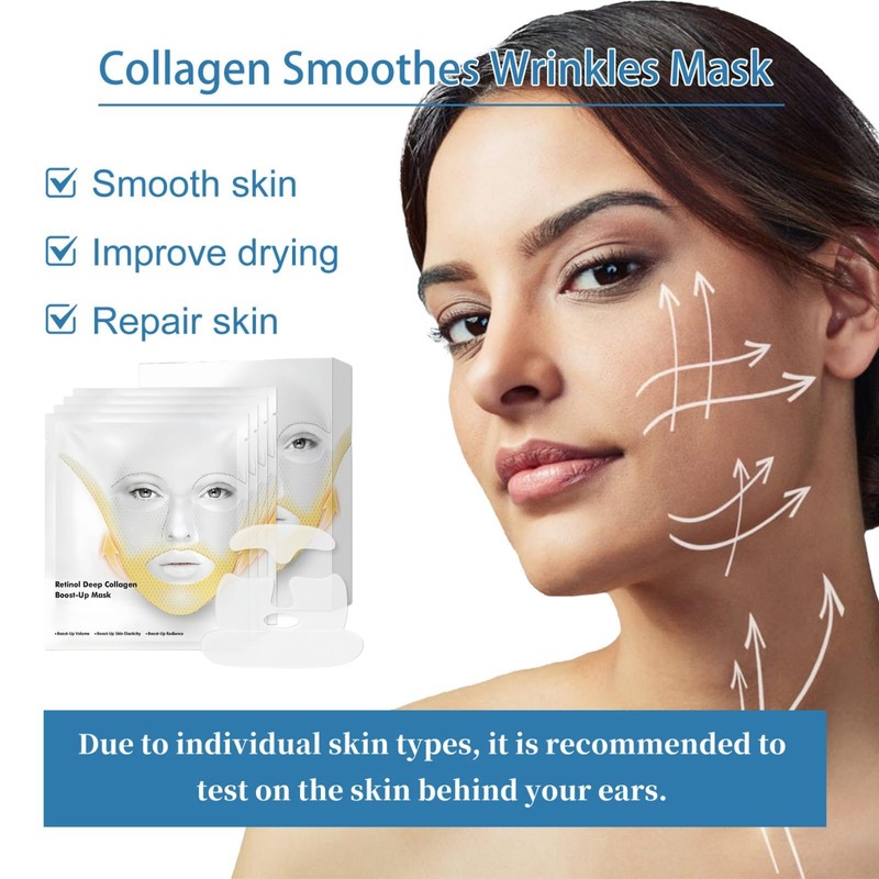 Collagen Face Mask,Deep Collagen Retinol Tension Boost Up Masks,Face Tightening