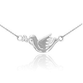 Religious Jewelry by FDJ High Polish 925 Sterling Silver Peace Dove with Olive Branch Pendant Necklace, 18"