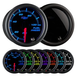 GlowShift Tinted 7 Color 100 PSI Fuel Pressure Gauge Kit - Includes 1/8-27 NPT Electronic Sensor & Wiring - Multi-Color Display - Black Dial - Smoked Lens - for Car & Truck - 2-1/16" 52mm
