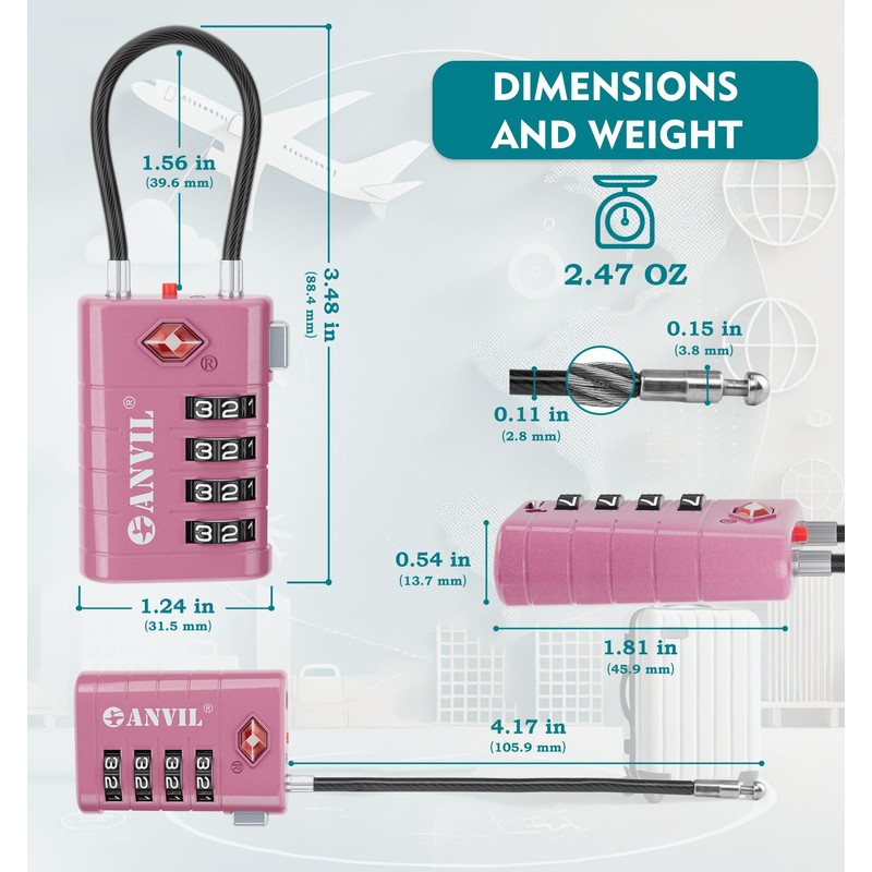 ANVIL 4 Digit Luggage Locks, TSA Locks for Luggage, Advanced