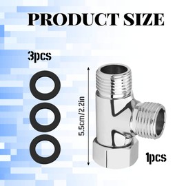 3 Way T Shape Adapter G1/2" Diverter Valve Brass T Adapter for Bidet Anti-Rust Shower Splitter Shower Diverter Valve Replacement with 3 Washers for Angle Valve Handheld Bidet Sprayer (Silver)
